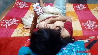 indian village bhabhi wacthing porn on mobile then her lover comes and  fucks her hot pussie